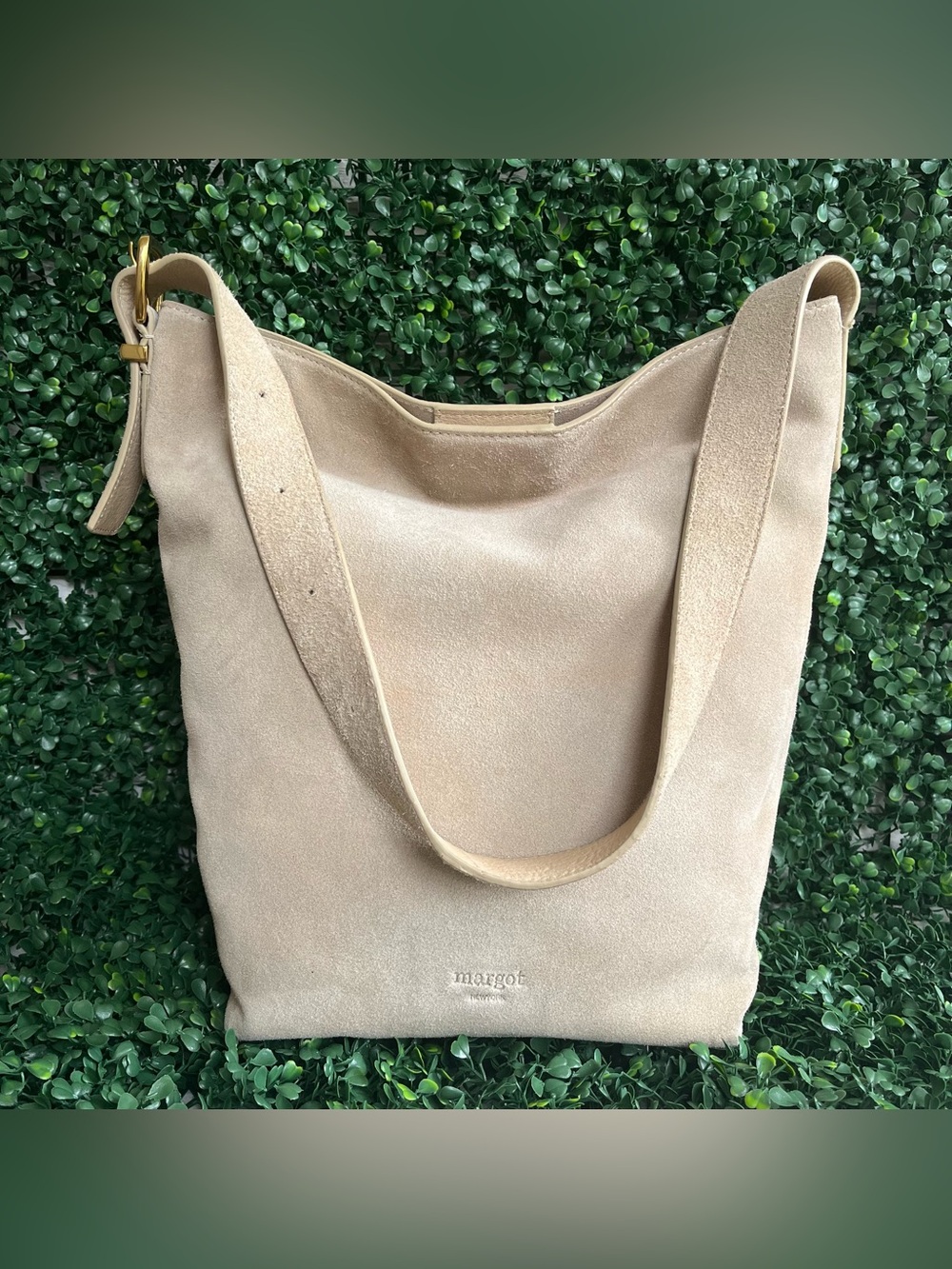 MARGOT New York Suede Bucket Shoulder Bag Tote Ivory
